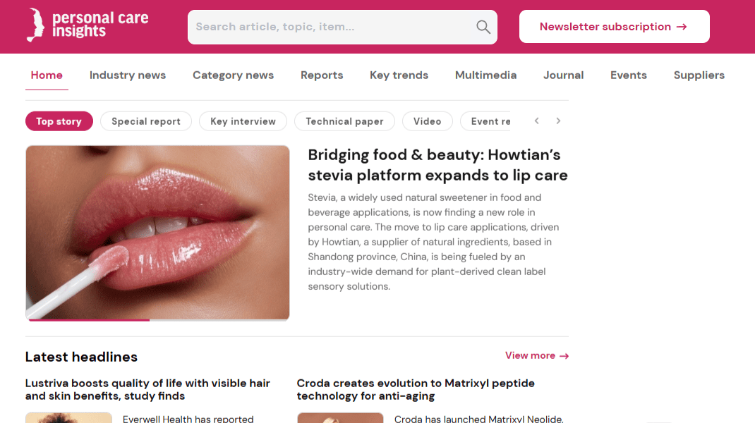 HOWTIAN Featured in Personal Care Insights and Cosmetics & Toiletries for SoPure™ Lip Care Innovation